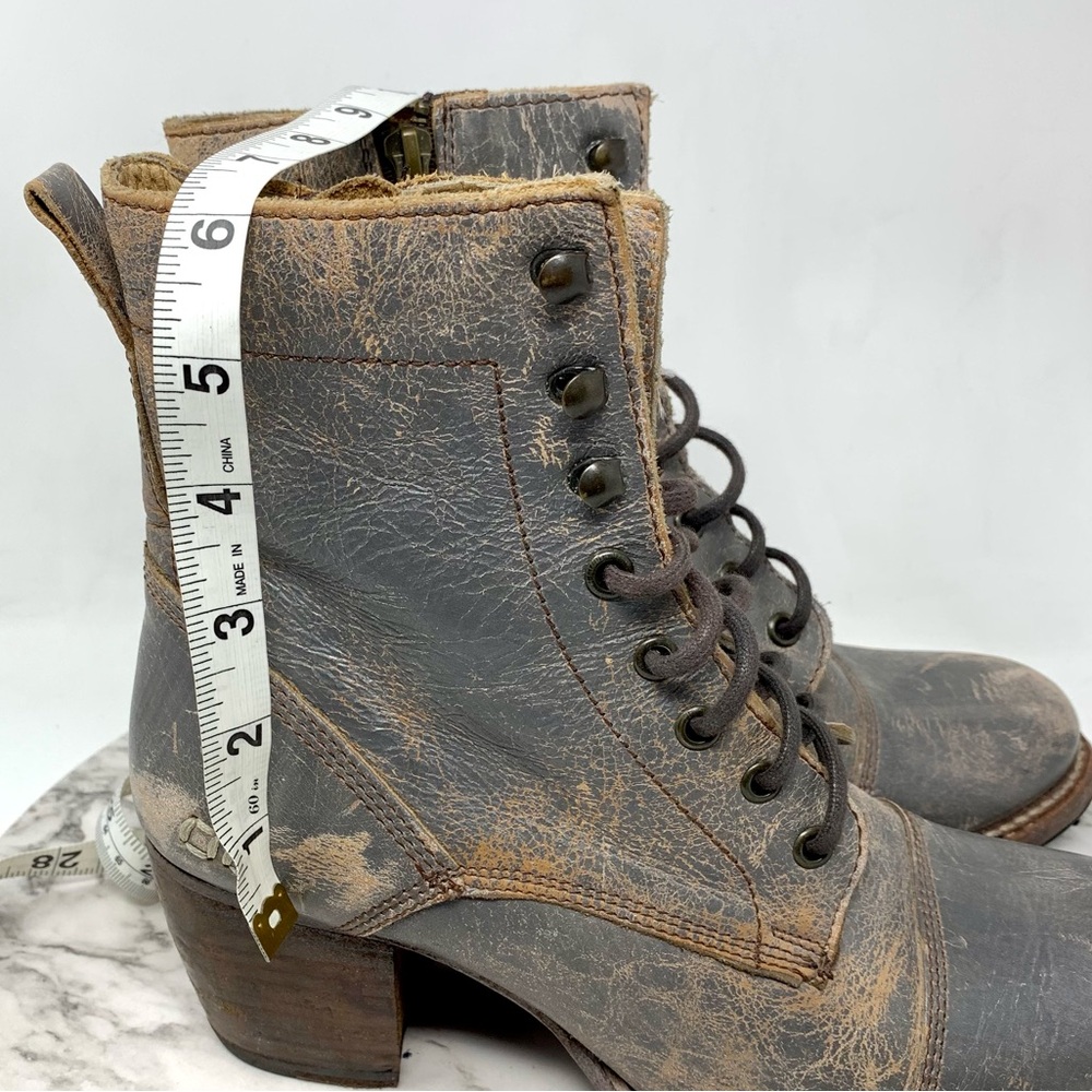 Bed Stu Judgement Distressed Gray Leather Lace Up Boots 9.5 Boho Moto Rugged - Picture 15 of 16